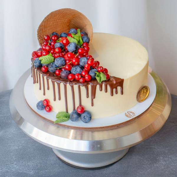 Berry Drip Cake with Waffle Cone
